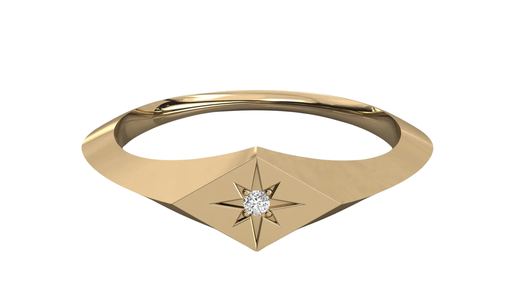 Stella Polare Signet Ring - round brilliant diamond ring - in 18ct yellow gold - hand-made in Byron Bay Hinterland, Australia by Lucano Fine Jewellery