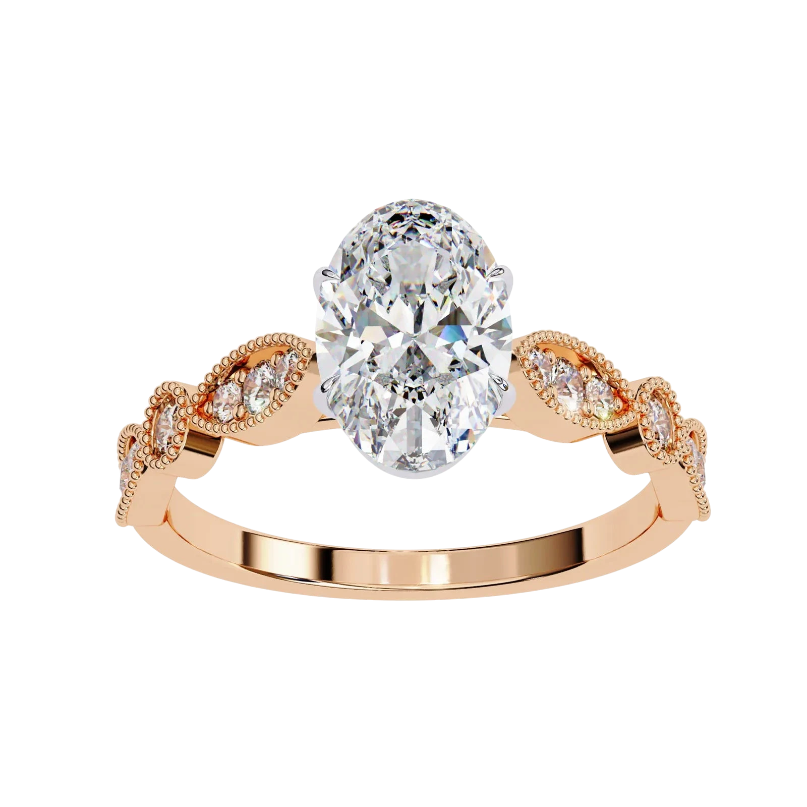 Vigna Oval Solitaire - oval pavé engagement ring - in 18ct white gold - Lucano