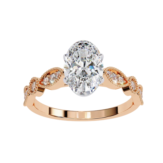 Vigna Oval Solitaire - oval pavé engagement ring - in 18ct white gold - Lucano
