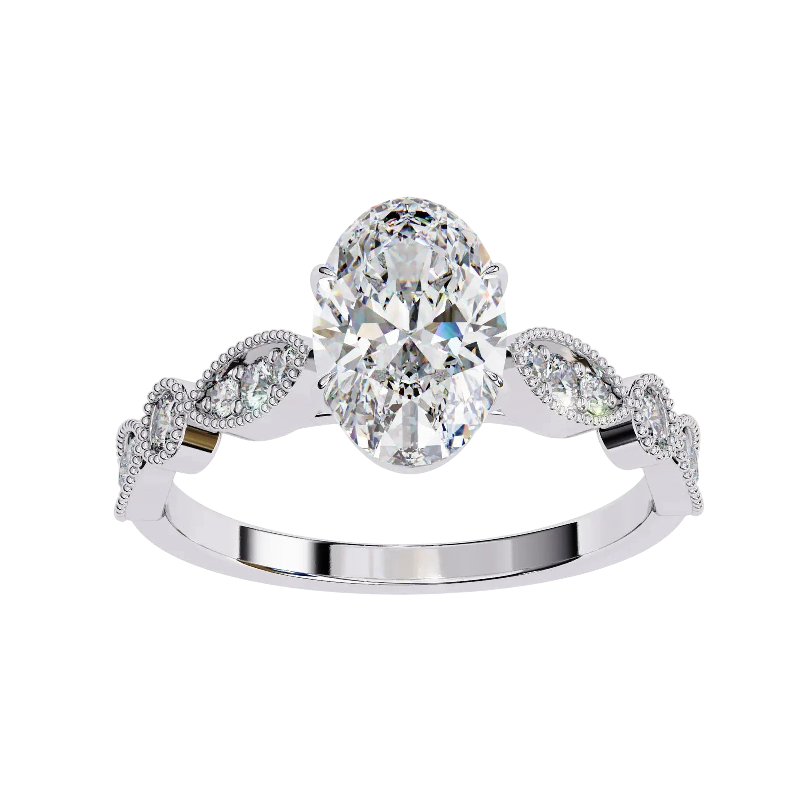 Vigna Oval Solitaire - oval pavé engagement ring - in 9ct rose gold - Lucano