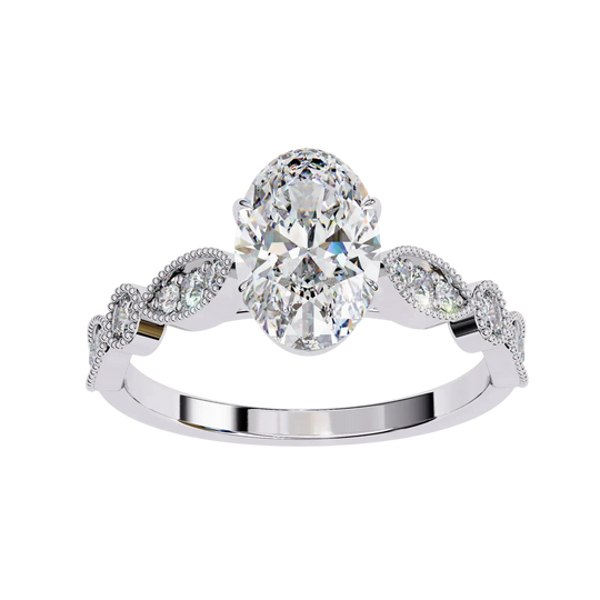 Vigna Oval Solitaire - oval pavé engagement ring - in 9ct rose gold - Lucano