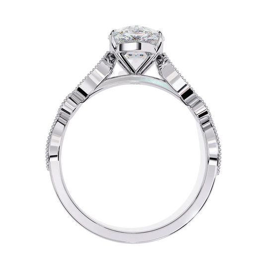 Vigna Oval Solitaire - oval pavé engagement ring - three-quarter view - Lucano