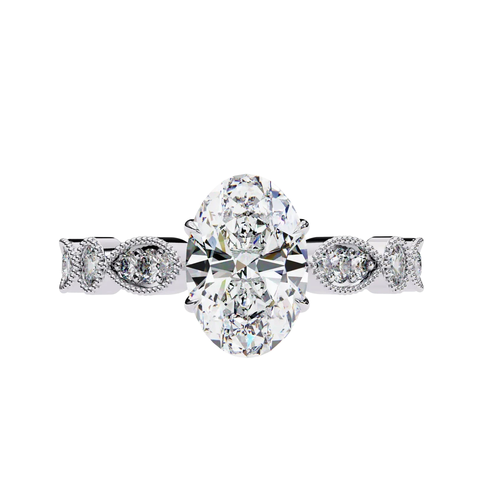 Vigna Oval Solitaire - oval pavé engagement ring - detail close-up - Lucano