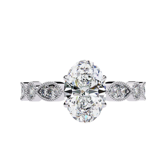Vigna Oval Solitaire - oval pavé engagement ring - detail close-up - Lucano
