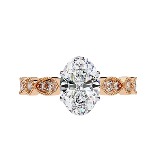 Vigna Oval Solitaire - oval pavé engagement ring - top view - Lucano