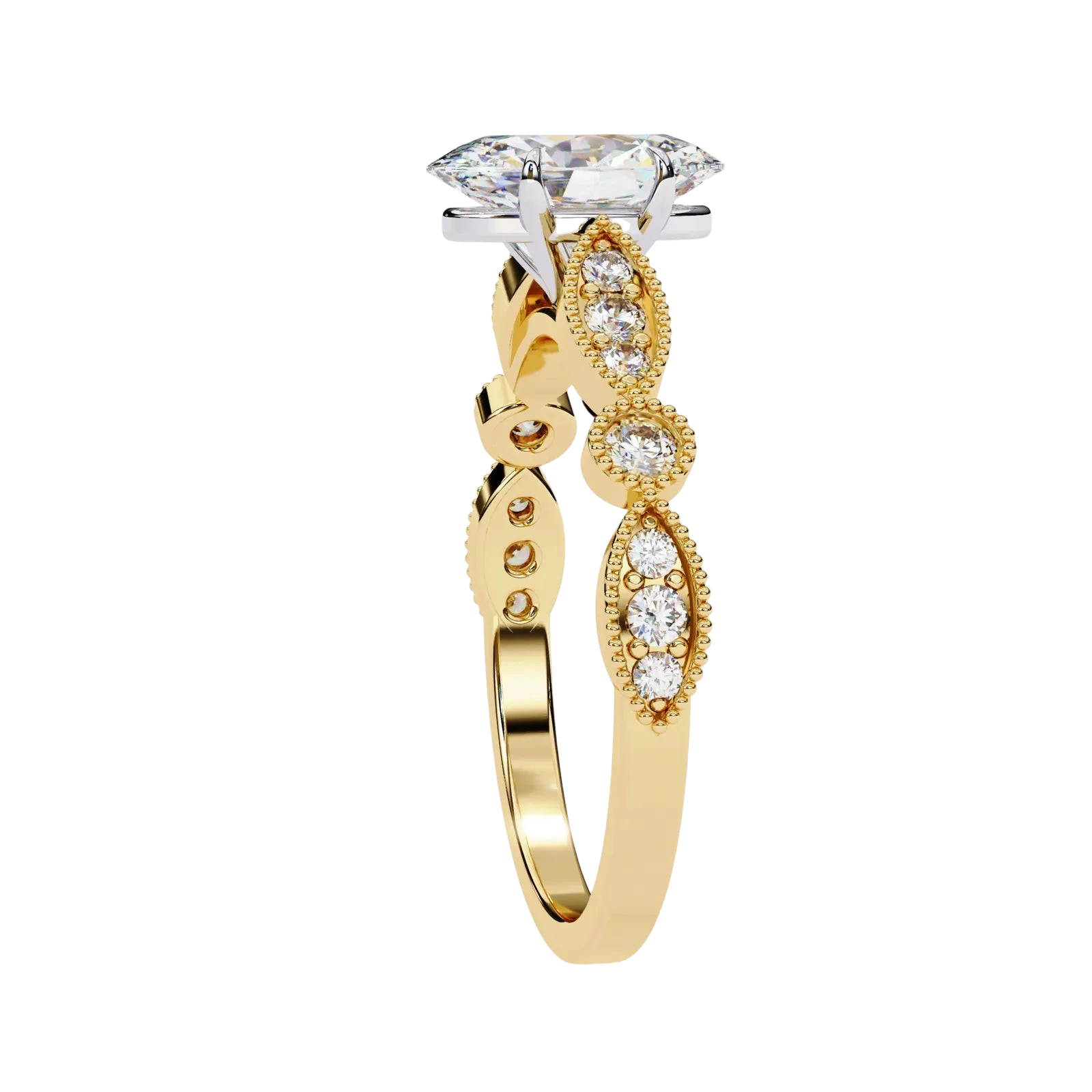 Vigna Oval Solitaire - oval pavé engagement ring - in 18ct yellow gold - Lucano