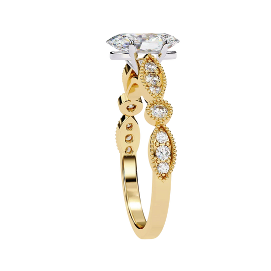 Vigna Oval Solitaire - oval pavé engagement ring - in 18ct yellow gold - Lucano