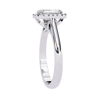 Aurelia Emerald Halo Ring - radiant cut halo engagement ring - in 9ct white gold - Lucano