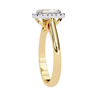 Aurelia Emerald Halo Ring - radiant cut halo engagement ring - in 18ct white gold - Lucano