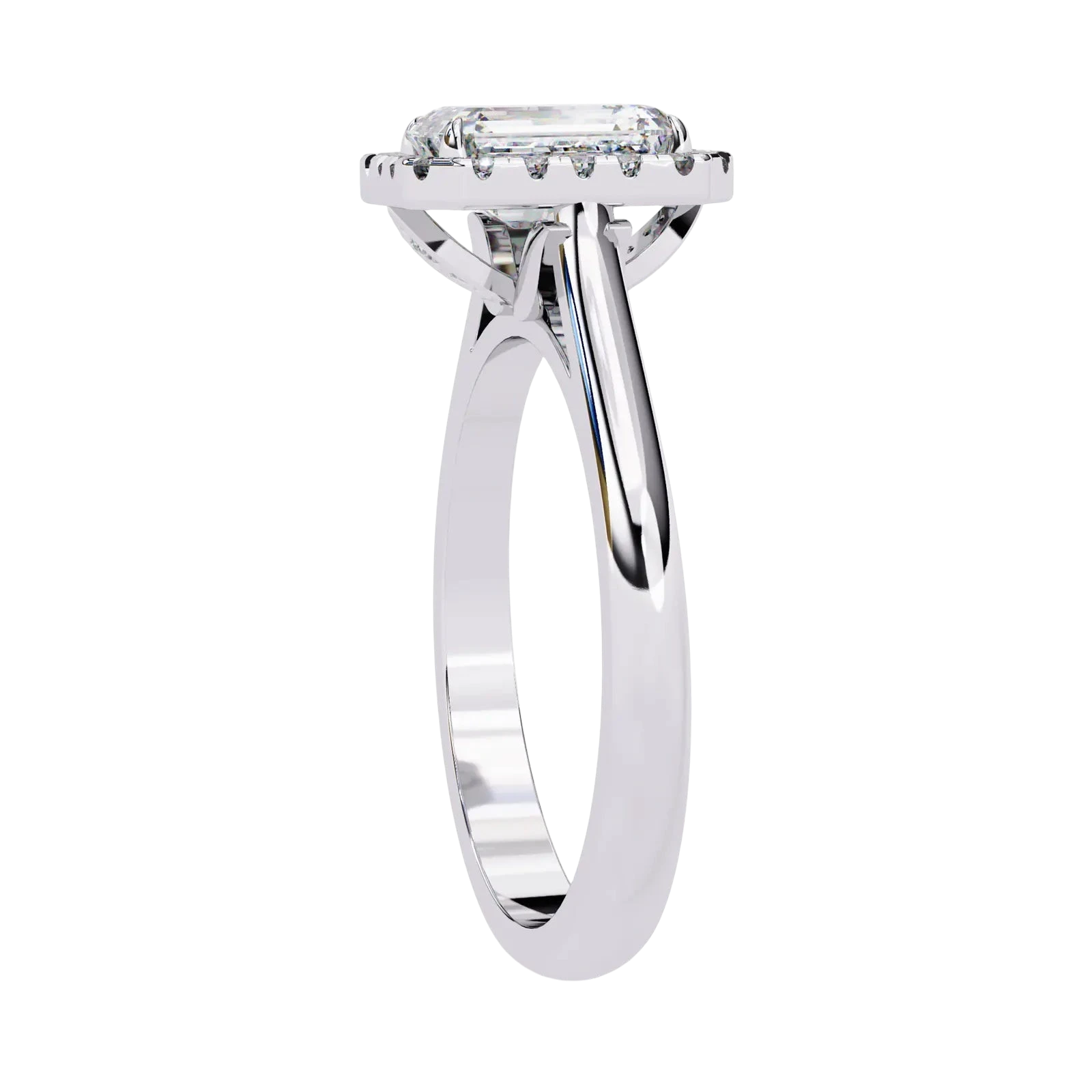 Aurelia Emerald Halo Ring - radiant cut halo engagement ring - in 9ct rose gold - Lucano
