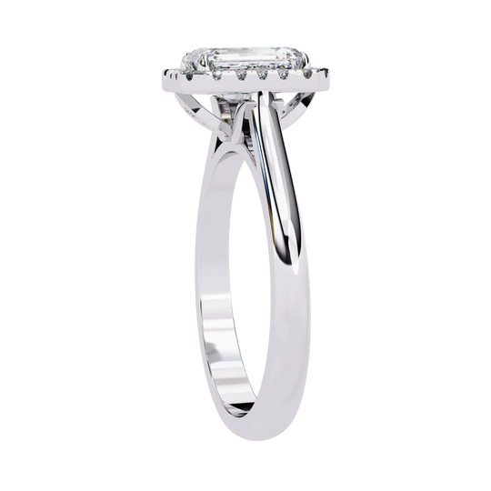 Aurelia Emerald Halo Ring - radiant cut halo engagement ring - in 9ct rose gold - Lucano