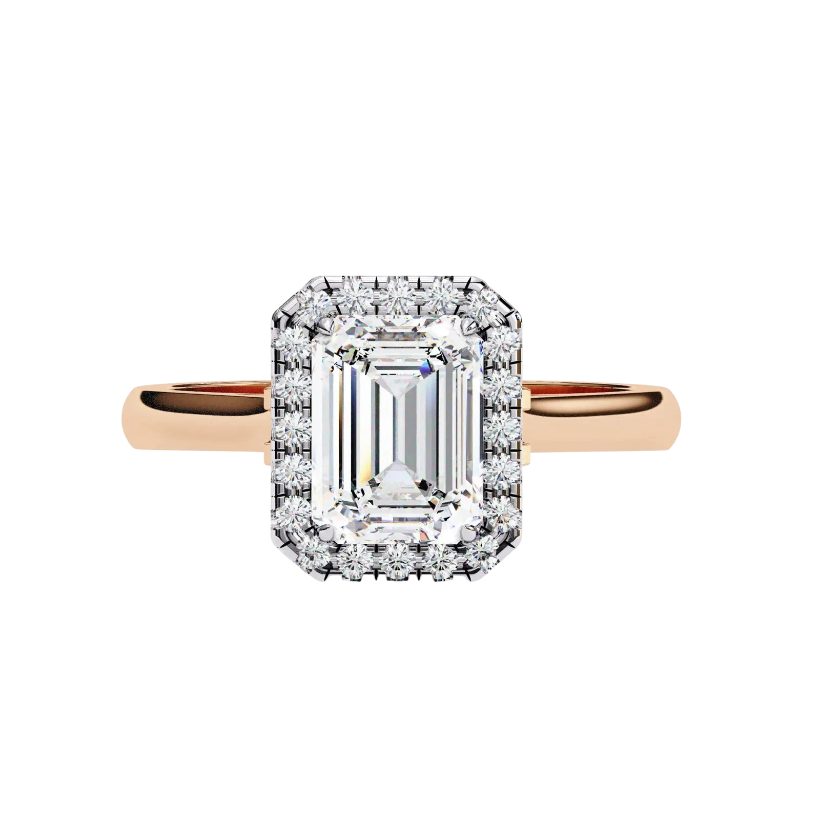 Aurelia Emerald Halo Ring - radiant cut halo engagement ring, handcrafted in Byron Bay, Australia by Lucano