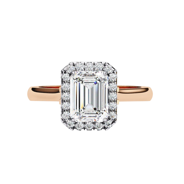 Aurelia Emerald Halo Ring - radiant cut halo engagement ring, handcrafted in Byron Bay, Australia by Lucano