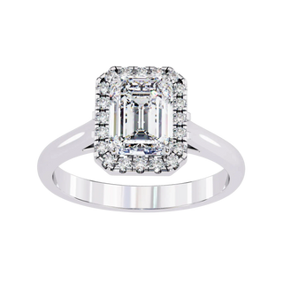 Aurelia Emerald Halo Ring - radiant cut halo engagement ring - side profile - Lucano