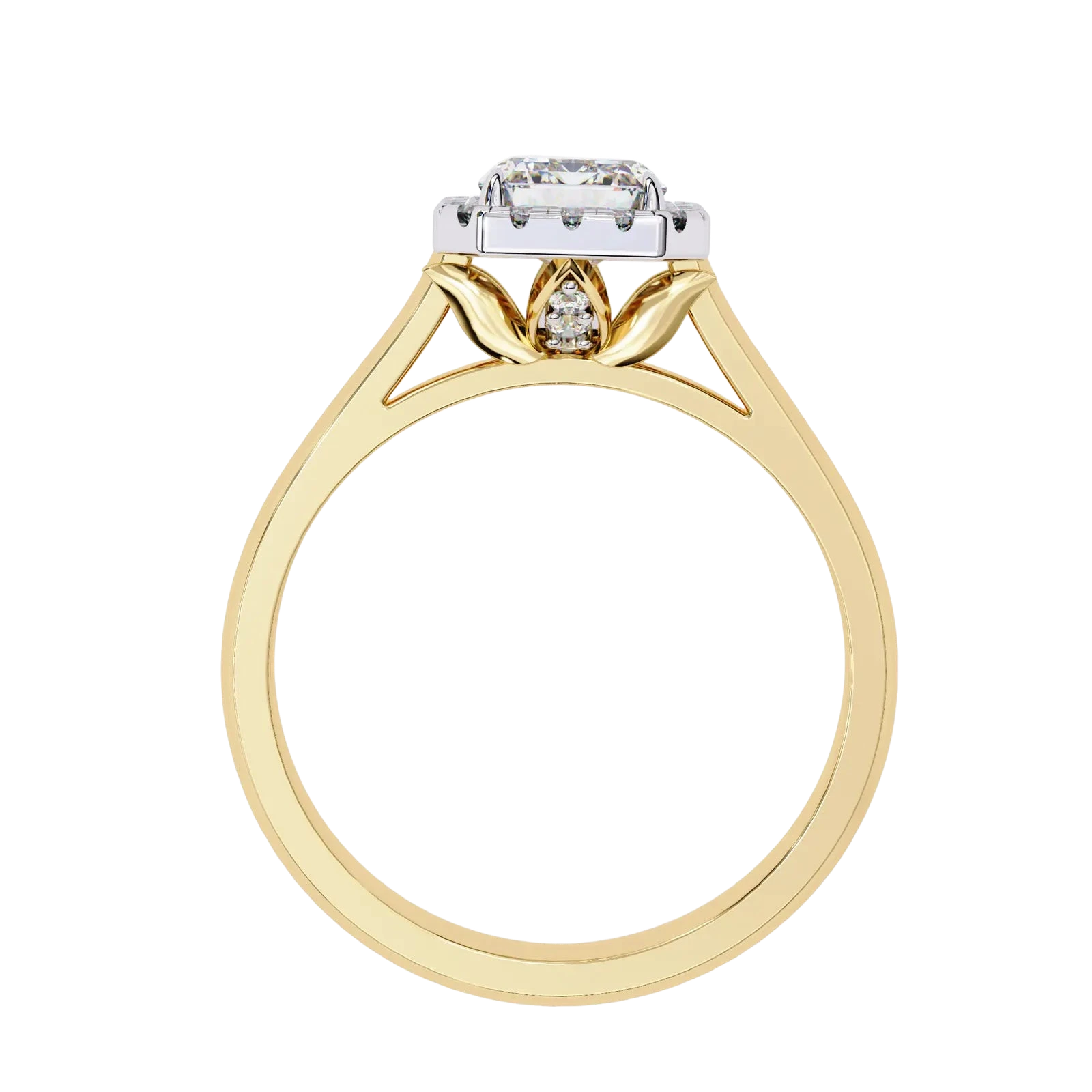 Aurelia Emerald Halo Ring - radiant cut halo engagement ring - in 9ct yellow gold - Lucano