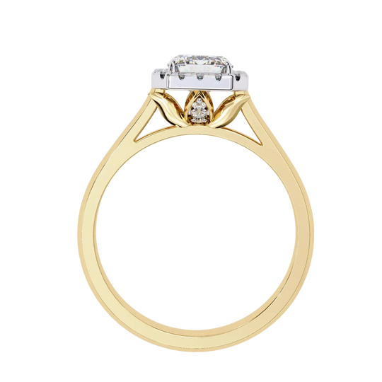 Aurelia Emerald Halo Ring - radiant cut halo engagement ring - in 9ct yellow gold - Lucano