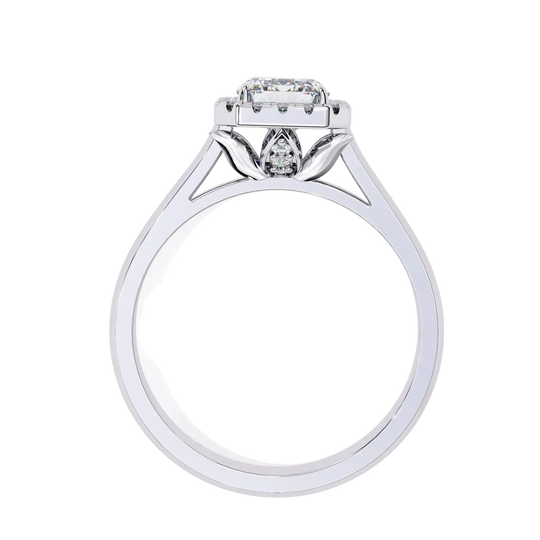 Aurelia Emerald Halo Ring - radiant cut halo engagement ring - in 18ct yellow gold - Lucano