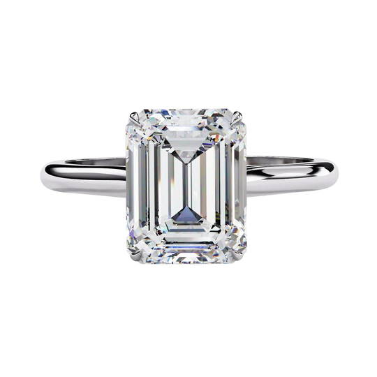 Imperia Emerald Solitaire - emerald cut engagement ring - on hand - Lucano