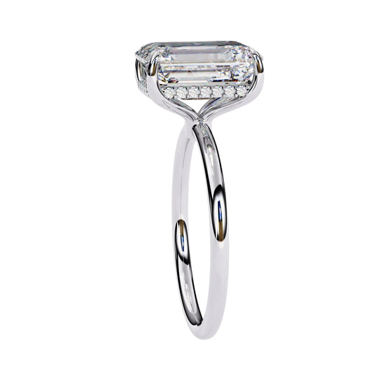 Vesper Radiant Hidden Halo Ring - radiant hidden halo engagement ring - three-quarter view - Lucano