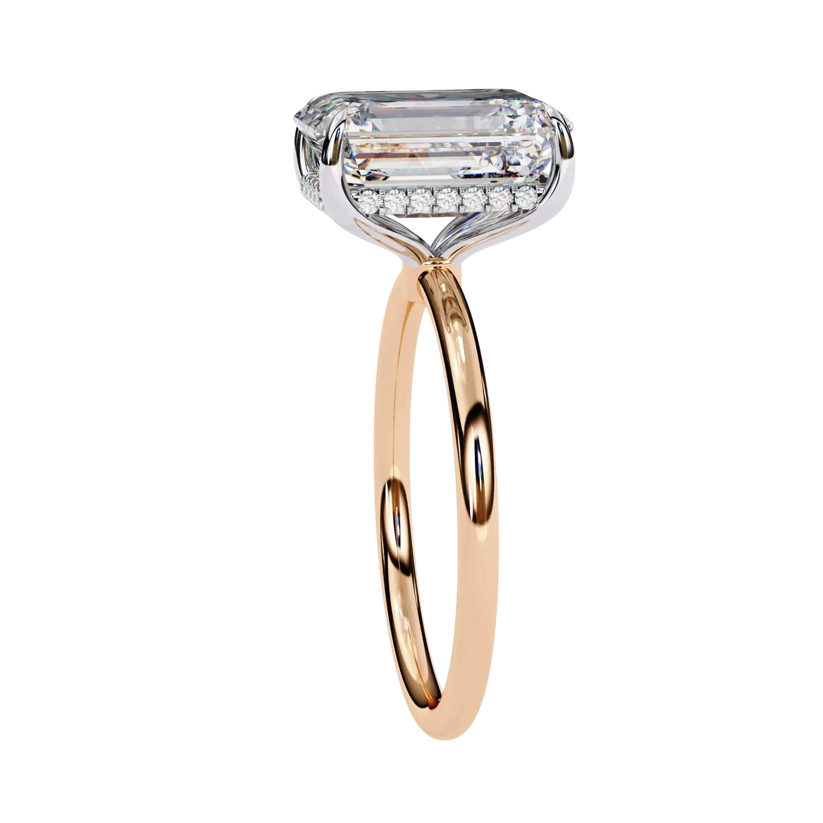 Vesper Emerald Hidden Halo Ring - emerald cut hidden halo engagement ring - on hand - Lucano