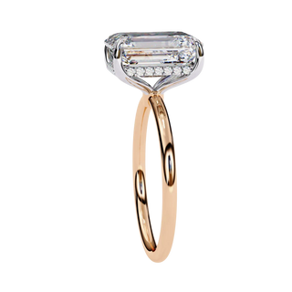 Vesper Emerald Hidden Halo Ring - emerald cut hidden halo engagement ring - on hand - Lucano