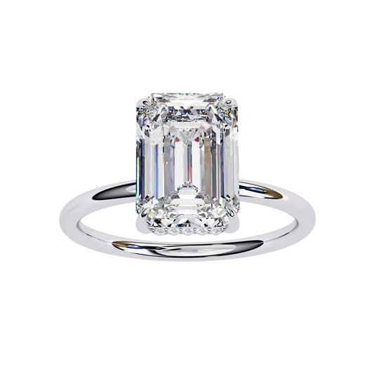 Vesper Emerald Hidden Halo Ring - emerald cut hidden halo engagement ring - in 18ct yellow gold - Lucano