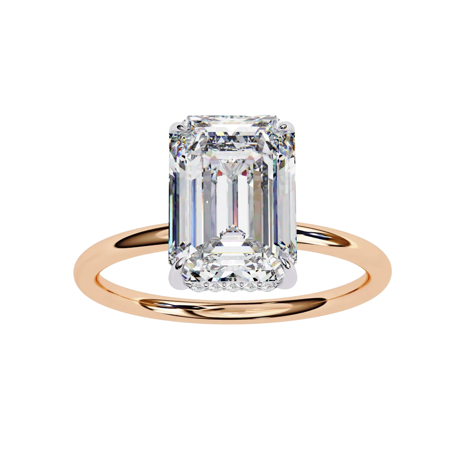 Vesper Emerald Hidden Halo Ring - emerald cut hidden halo engagement ring - in 9ct white gold - Lucano