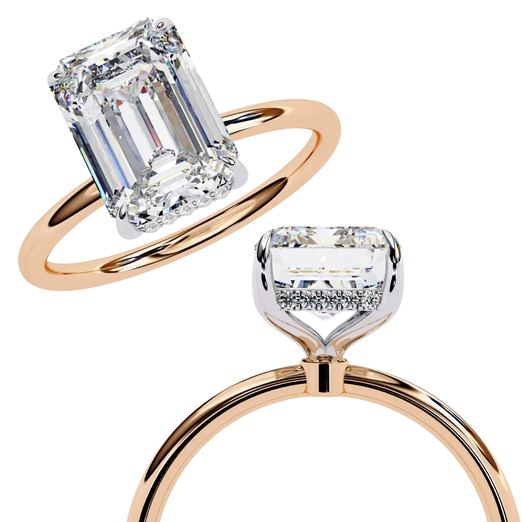 Vesper Emerald Hidden Halo Ring - emerald cut hidden halo engagement ring - in 9ct yellow gold - Lucano