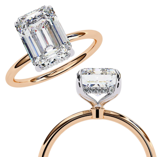 Vesper Emerald Hidden Halo Ring - emerald cut hidden halo engagement ring - in 9ct yellow gold - Lucano