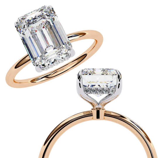 Vesper Emerald Hidden Halo Ring - emerald cut hidden halo engagement ring - in 9ct yellow gold - Lucano