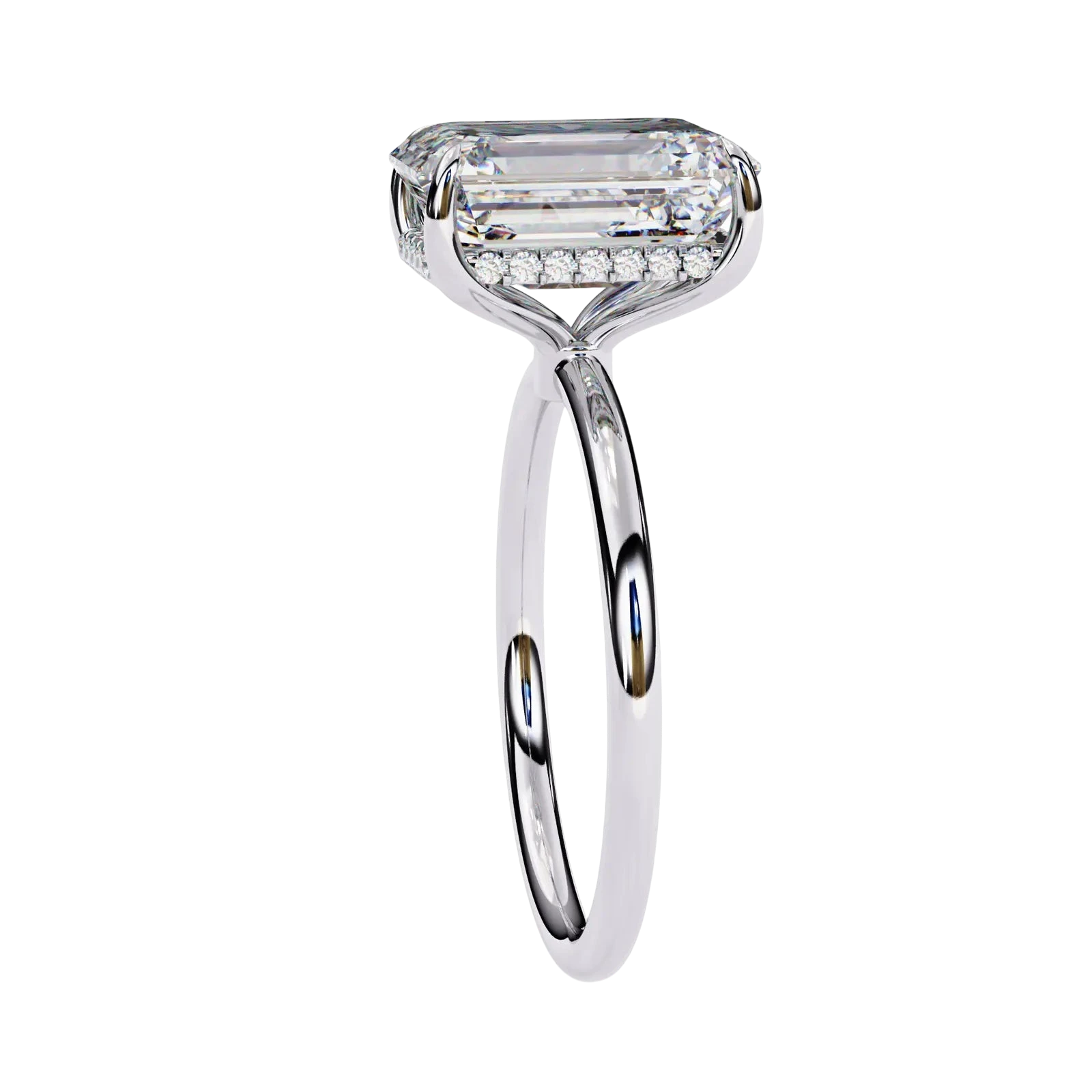 Vesper Emerald Hidden Halo Ring - emerald cut hidden halo engagement ring - top view - Lucano