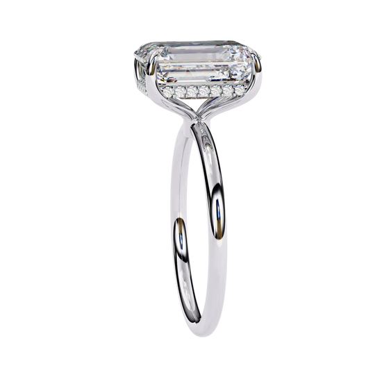 Vesper Emerald Hidden Halo Ring - emerald cut hidden halo engagement ring - top view - Lucano