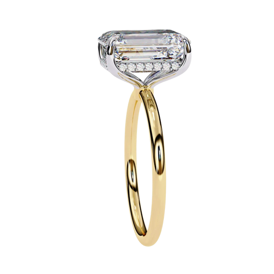 Vesper Emerald Hidden Halo Ring - emerald cut hidden halo engagement ring - side profile - Lucano