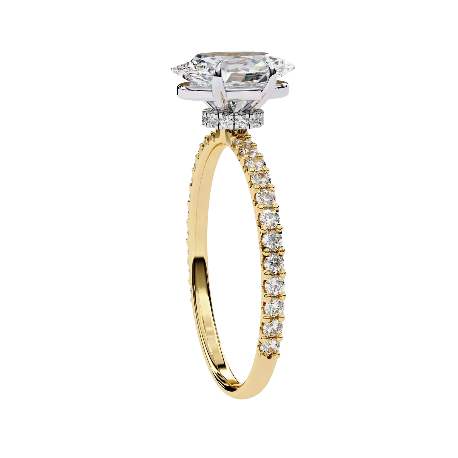 Mira Oval Pavé Solitaire - oval pavé engagement ring - three-quarter view - Lucano