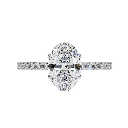 Mira Oval Pavé Solitaire - oval pavé engagement ring - top view - Lucano