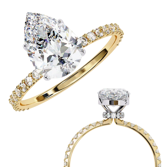 Mira Pear Pavé Solitaire - twin pear engagement ring - in 18ct rose gold - Lucano