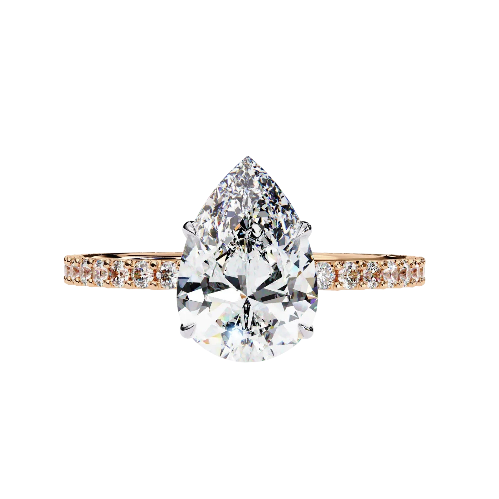 Mira Pear Pavé Solitaire - pear engagement ring - angled view - Lucano