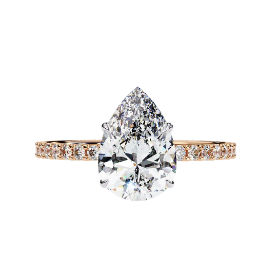 Mira Pear Pavé Solitaire - pear engagement ring - angled view - Lucano