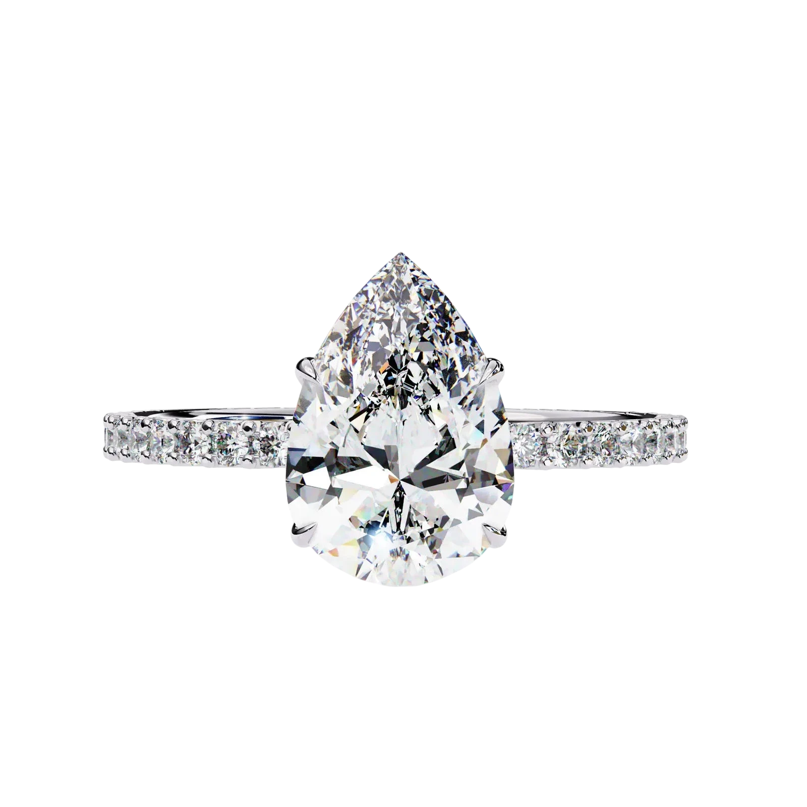 Mira Pear Pavé Solitaire - pear engagement ring - three-quarter view - Lucano