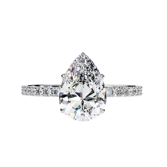 Mira Pear Pavé Solitaire - pear engagement ring - three-quarter view - Lucano
