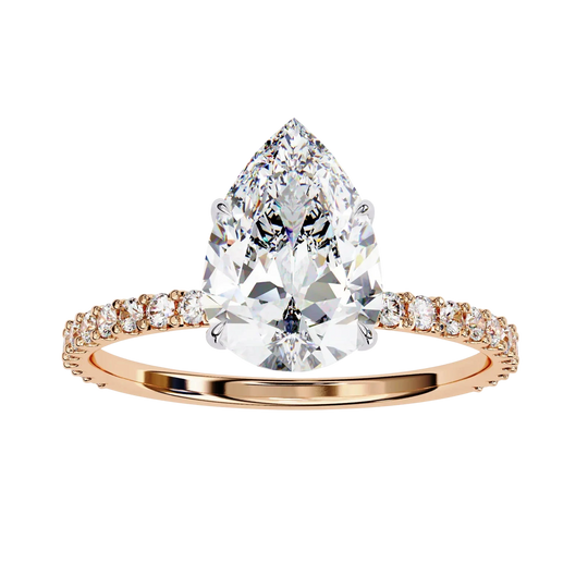 Mira Pear Pavé Solitaire - pear engagement ring - detail close-up - Lucano