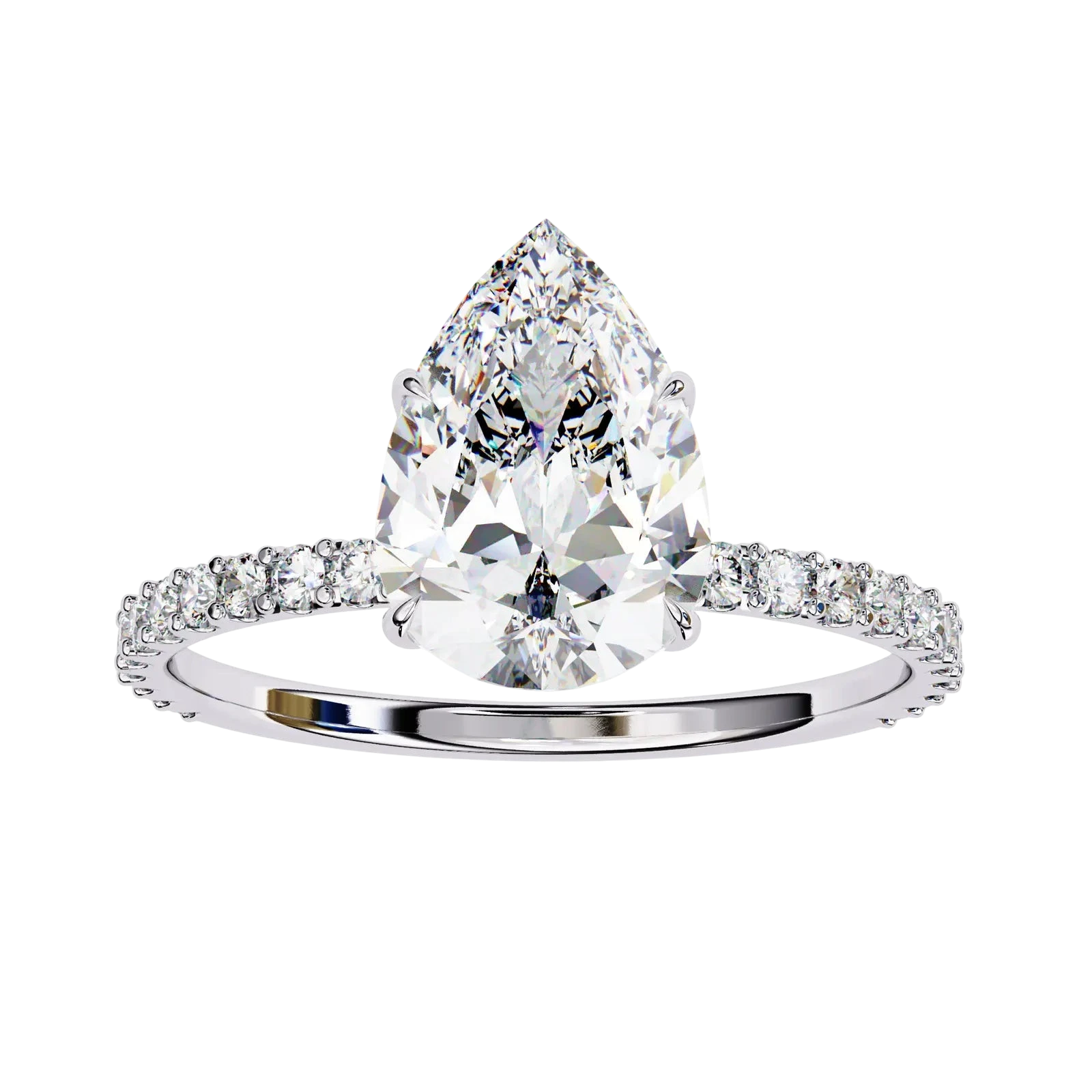 Mira Pear Pavé Solitaire - pear engagement ring - top view - Lucano