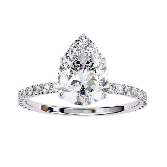 Mira Pear Pavé Solitaire - pear engagement ring - top view - Lucano