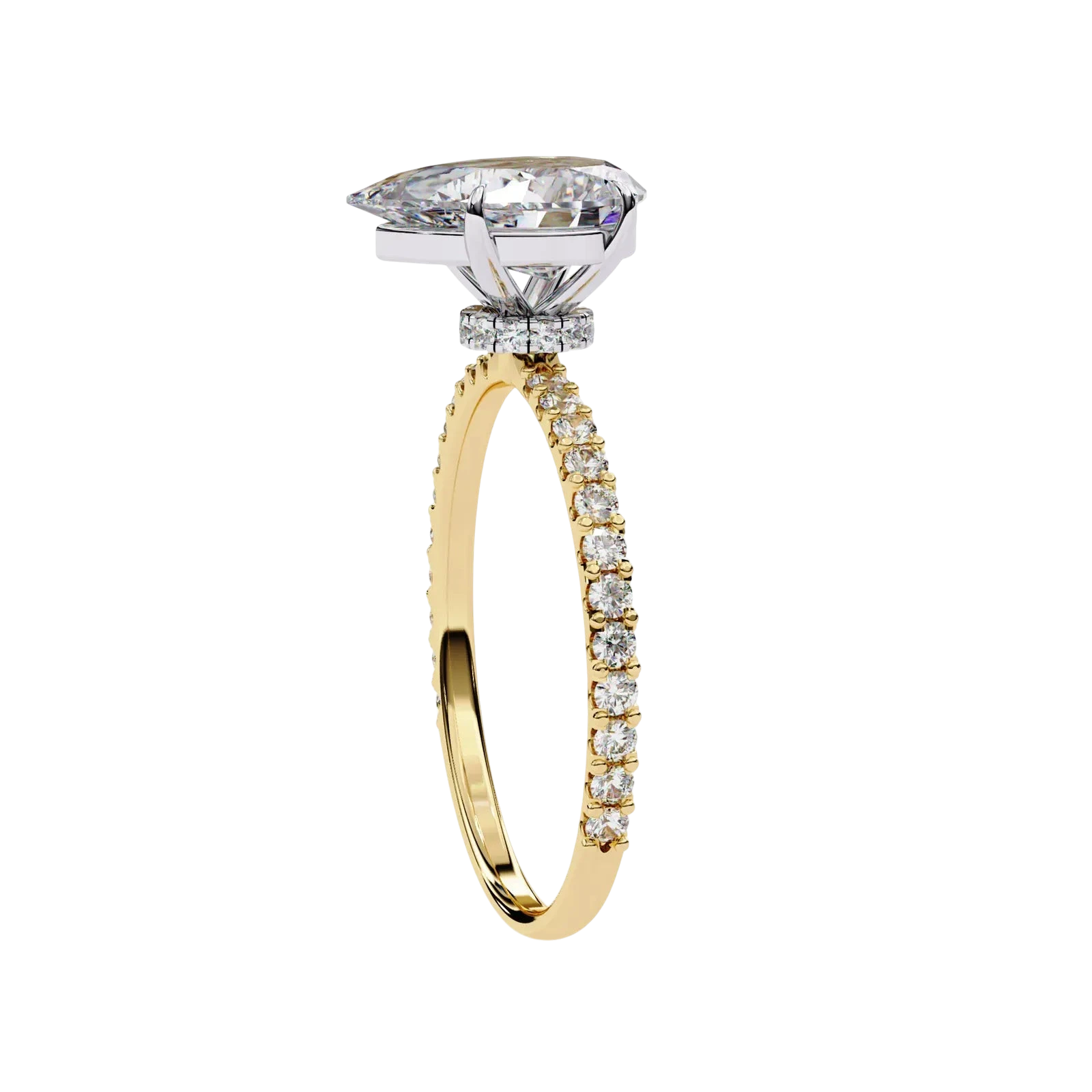 Mira Pear Pavé Solitaire - pear engagement ring - in 9ct yellow gold - Lucano