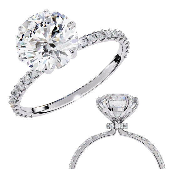 Mira Round Pavé Solitaire - round brilliant pavé engagement ring - in 18ct rose gold - Lucano