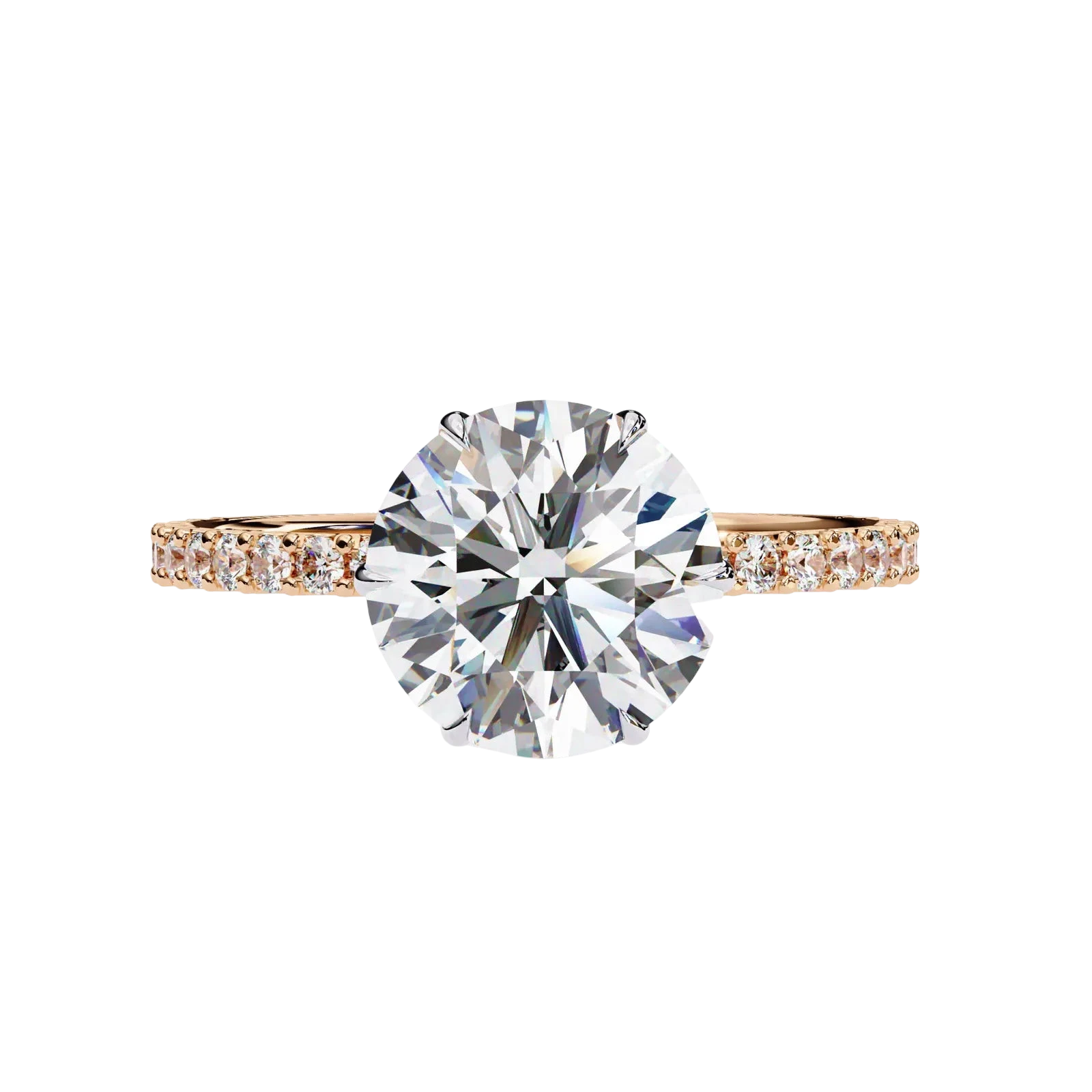 Mira Round Pavé Solitaire - round brilliant pavé engagement ring - angled view - Lucano