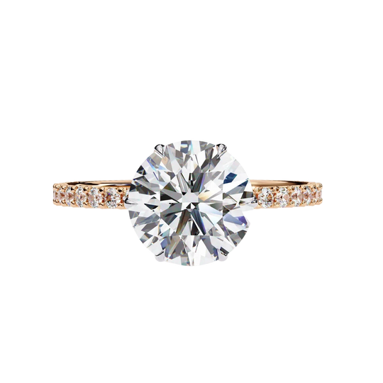 Mira Round Pavé Solitaire - round brilliant pavé engagement ring - angled view - Lucano