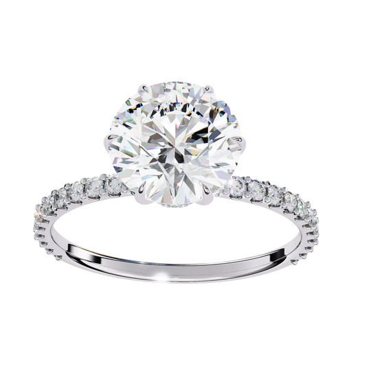 Mira Round Pavé Solitaire - round brilliant pavé engagement ring - detail close-up - Lucano