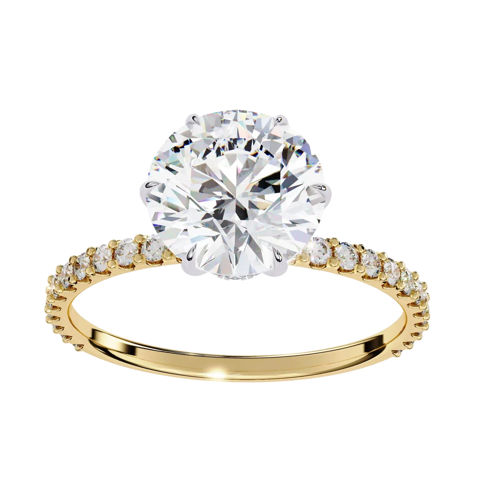 Mira Round Pavé Solitaire - round brilliant pavé engagement ring - top view - Lucano
