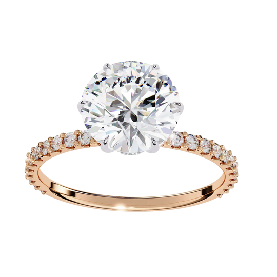 Mira Round Pavé Solitaire - round brilliant pavé engagement ring - on hand - Lucano